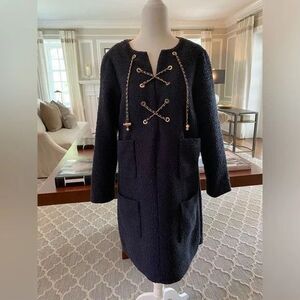 Tuckernuck NEW Women's Navy Tweed Kelly Dress Gold Chain Accent Size Small